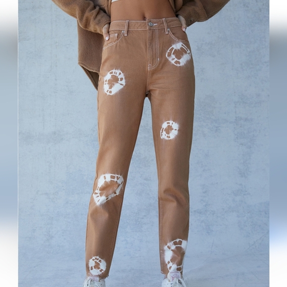 Pacsun Eco Tan & White Tie Dye High Waisted Raw Hem Jeans Size28 - Picture 1 of 7